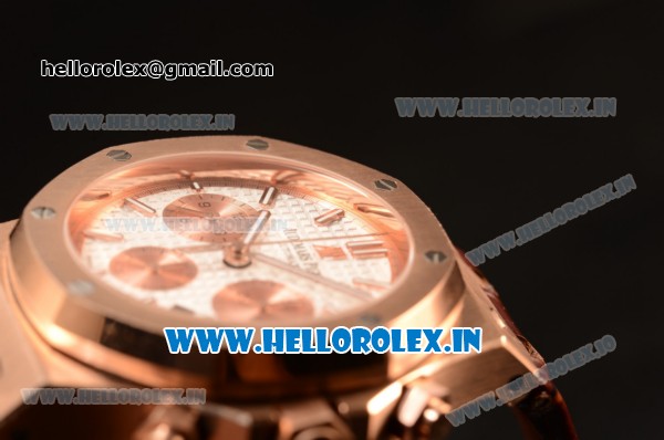 Audemars Piguet Royal Oak Chrono Rose Gold Case White Dial 7750 Automatic Brown Leather - Click Image to Close